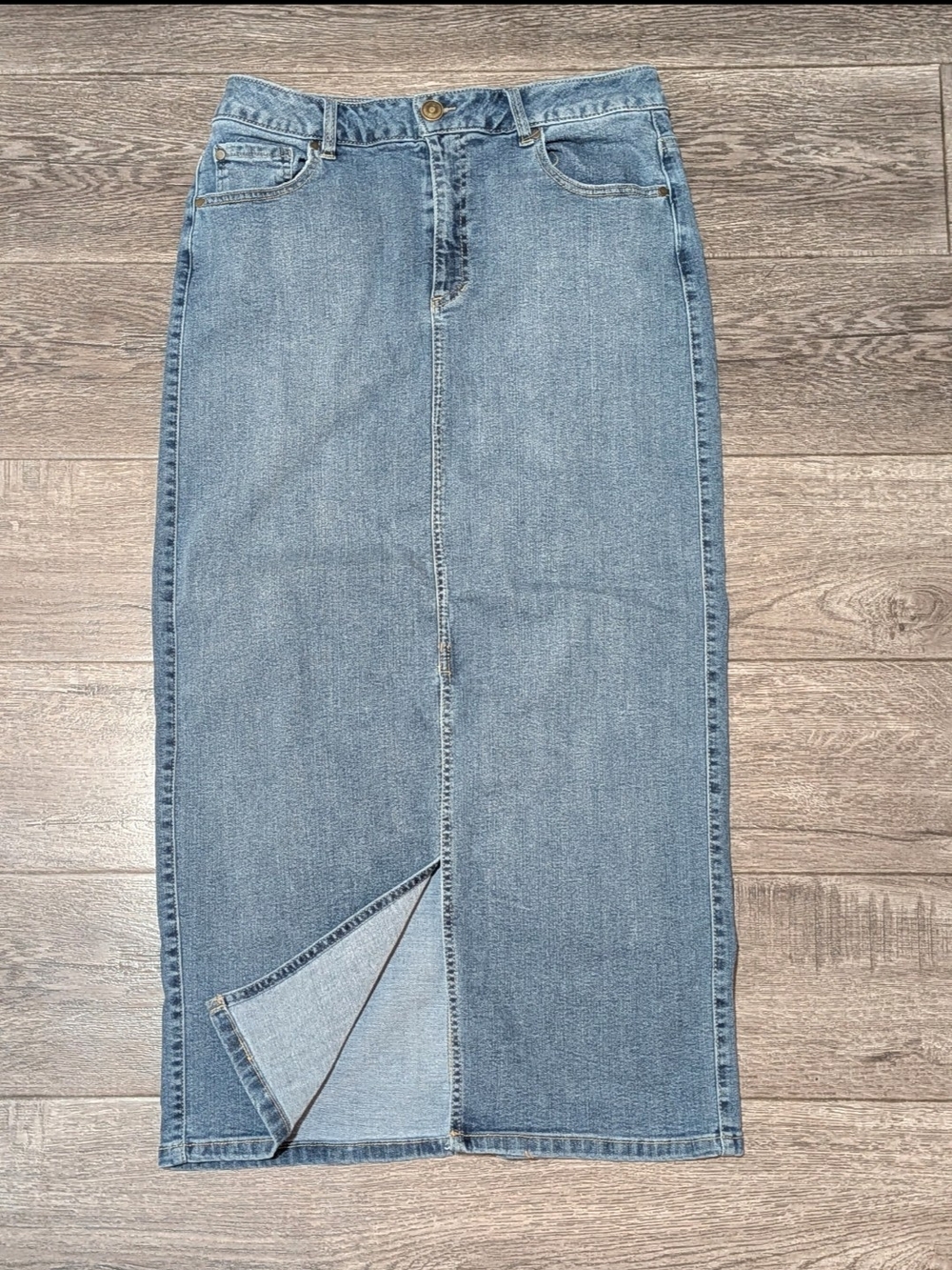Rachel Zoe Denim Maxi Skirt Womens Size 8 Medium Wash High Rise Front Slit